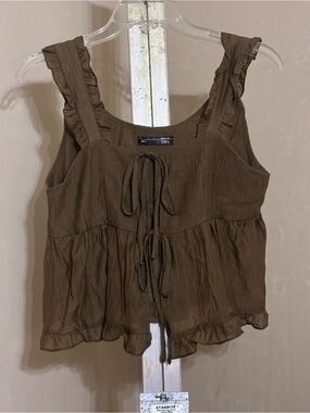 DAZY Coquette Milkmaid Cottagecore Ruffle Top Espresso Brown Sz Small